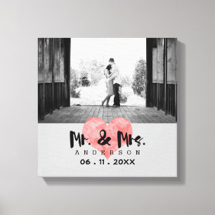 Gestempeld hart rustieke Mr. & Mrs bruiloft Canvas Afdruk