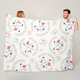 Gestempelde allover Sport Golf Clubs Patroon Wit Fleece Deken