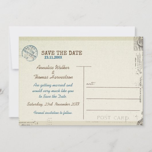  gestempelde briefkaart Wedding Save the date. (Voorkant)
