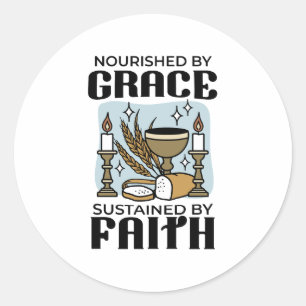 Gesterkt door genade, in stand gehouden door geloo ronde sticker