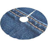 Gestikte denim: close-up jeans textuur. kerstboom rok (Gekanteld)