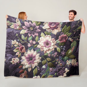 Gestikte Paarse Bloemendesign Fleece Deken