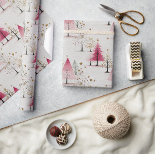 Gestileerd Boom & Sneeuwvlok Kerstpatroon Cadeaupapier