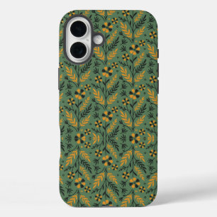 Gestileerd botanisch oranje en zwart bloempatroon iPhone 16 plus hoesje