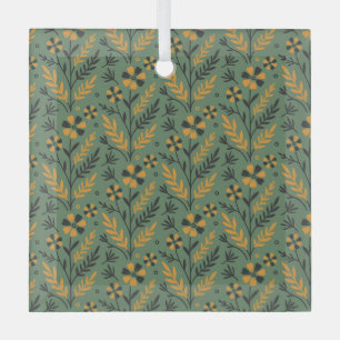 Gestileerd botanisch oranje en zwart bloempatroon glas ornament