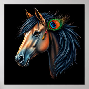 Gestileerd portret van een paard met golvende mane poster