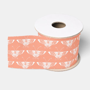 Gestileerde Art Deco vlinder - koraal oranje Grosgrain Lint