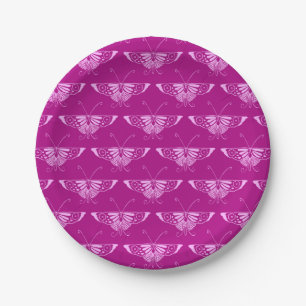 Gestileerde Art Deco vlinder - magenta en roze Papieren Bordje