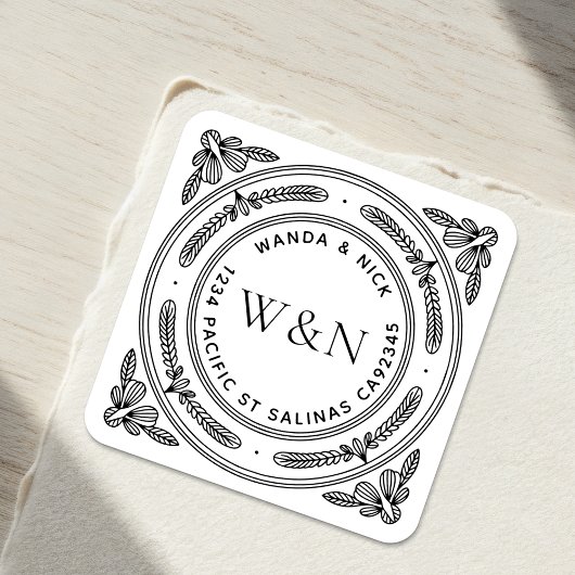 Gestileerde blad retouradreslabels - Op maat gemaa Vierkante Sticker