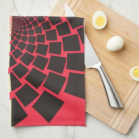 Gestileerde bloem: zwart rood ivoor theedoek (Quarter Fold)