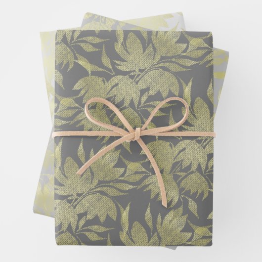 Gestileerde Bloemen Art Deco Goud en Grijs Inpakpapier Vel (In situ)