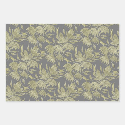 Gestileerde Bloemen Art Deco Goud en Grijs Inpakpapier Vel (Voorkant)
