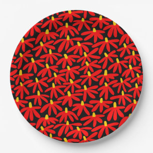 Gestileerde Bloemen - Rood en Amber op Zwart Papieren Bordje