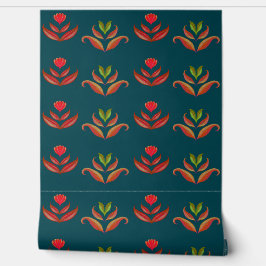 Gestileerde Bloemen Turquoise & Burnt Sinaasappel  Behang