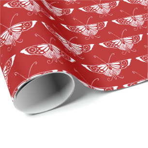 Gestileerde Deco vlinder - donkerrood en wit Cadeaupapier