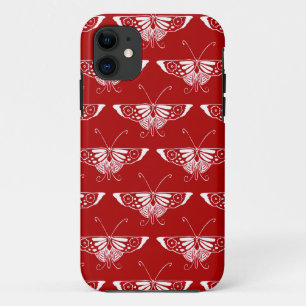 Gestileerde Deco vlinder - donkerrood en wit iPhone 11 Hoesje