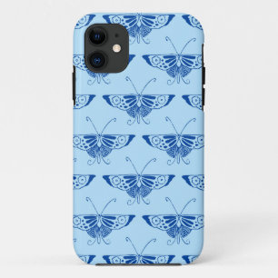 Gestileerde Deco vlinder - kobalt en lichtblauw iPhone 11 Hoesje