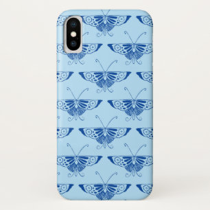 Gestileerde Deco vlinder - kobalt en lichtblauw iPhone X Hoesje
