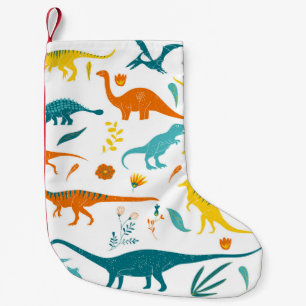 Gestileerde dinosaurussen, bloemenelementen, schat kleine kerstsok