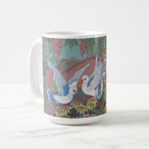 Gestileerde duiven in bloeiende tuin