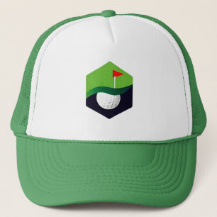 Gestileerde golfbalpictogram met groene achtergron trucker pet