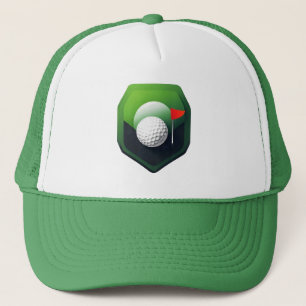 Gestileerde golfbalpictogram met groene achtergron trucker pet