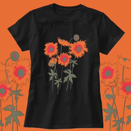 Gestileerde grafische ragged klaprozen sinaasappel t-shirt