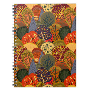 Gestileerde herfstbomen, helder bospatroon. notitieboek