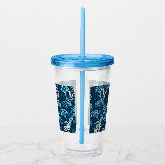 Gestileerde Hydrangea bloemmotief - Elegant Blauw Acryl Drinkbeker (Rechts)