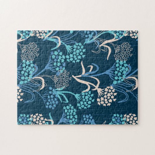 Gestileerde Hydrangea bloemmotief - Elegant Blauw Legpuzzel (Horizontaal)