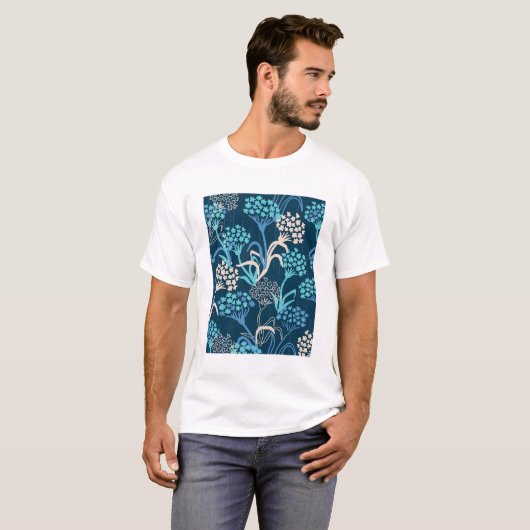 Gestileerde Hydrangea bloemmotief - Elegant Blauw T-shirt (Voorkant volledig)