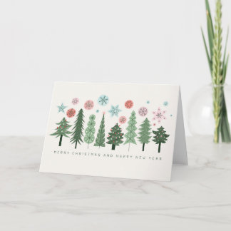 Gestileerde kerstbomen en sneeuwvlokken feestdagen kaart