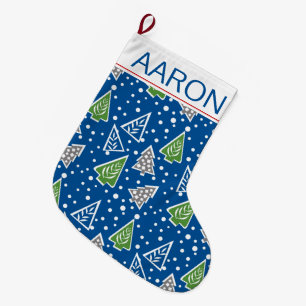 Gestileerde kerstbomen patroon blauw met naam grote kerstsok