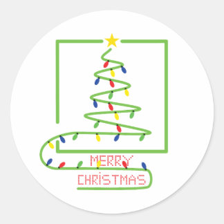 Gestileerde kerstboom met gloeilampen ronde sticker