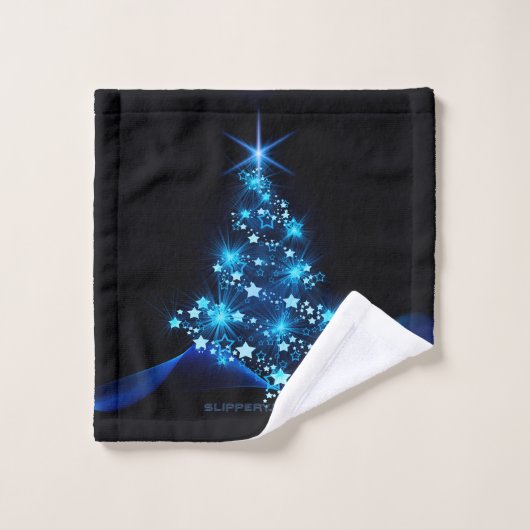 gestileerde kerstboom SlipperyJoe gloeiende blauw  Bad Handdoek (Wasdoekje)