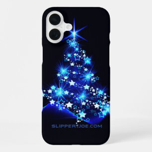 gestileerde kerstboom SlipperyJoe gloeiende blauw  iPhone 16 Plus Hoesje
