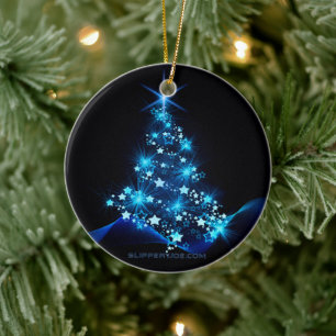 gestileerde kerstboom SlipperyJoe gloeiende blauw  Keramisch Ornament