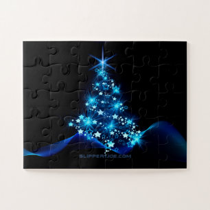 gestileerde kerstboom SlipperyJoe gloeiende blauw Legpuzzel