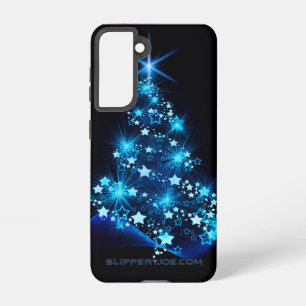 gestileerde kerstboom SlipperyJoe gloeiende blauw Samsung Galaxy Hoesje