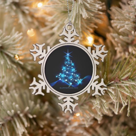 gestileerde kerstboom SlipperyJoe gloeiende blauw Tin Sneeuwvlok Ornament (Boom)