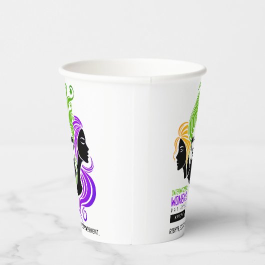 Gestileerde Kleurrijke Trio van Vrouwen IWD 2025 Papieren Bekers (Rechts)