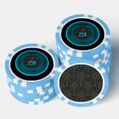 Gestileerde Lijst Damask 250 Monogram LBlue Poker Chips (Opstapeling)