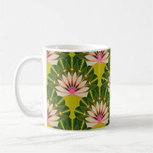Gestileerde lotusbehang: roze, groen. koffiemok