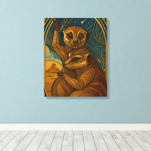 Gestileerde Meerkat Pair onder sterrenhemel Canvas Afdruk (Insitu (Houten vloer))
