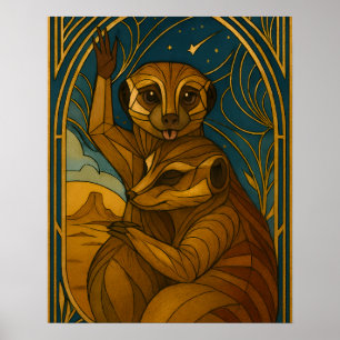 Gestileerde Meerkat Pair onder sterrenhemel Poster