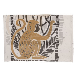 Gestileerde Monkey Linocut Illustratie Kussensloop