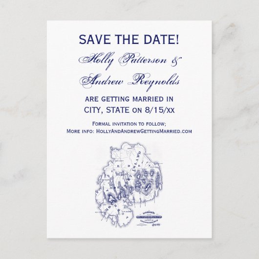 gestileerde Mount Desert Island MN Map Blue Aankondigingskaart (Voorkant)