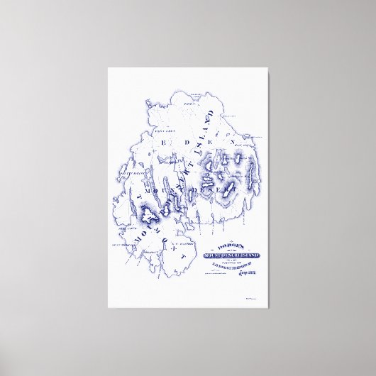  gestileerde Mount Desert Island MN Map Blue Canvas Afdruk (Voorkant)
