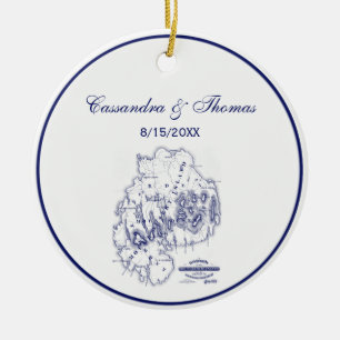 gestileerde Mount Desert Island MN Map Blue Keramisch Ornament