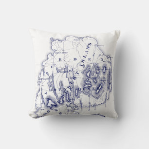 gestileerde Mount Desert Island MN Map Blue Kussen